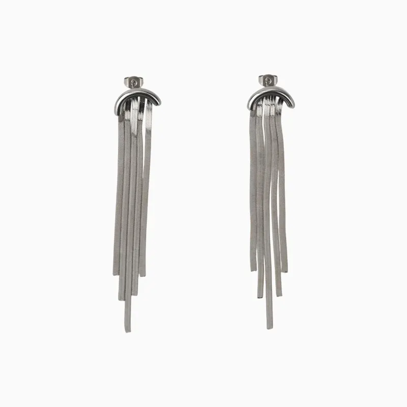 Aretes Largos De Acero Arco Cola De Ratón