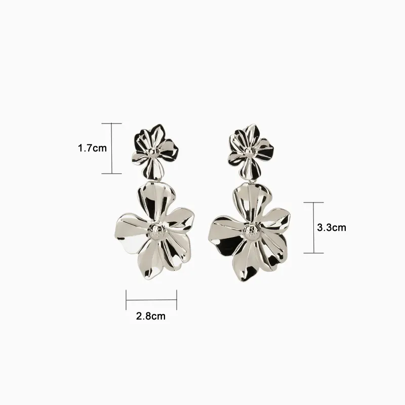 Aretes Largos De Acero Flores Plateadas Aretes Largos De Acero Flores Plateadas