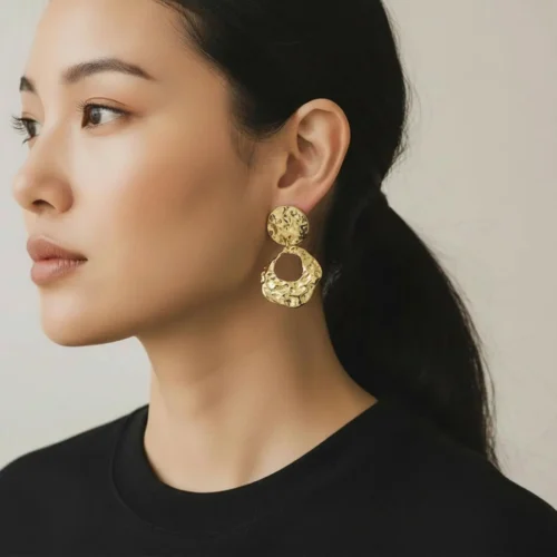 Aretes Largos De Oro Aro Derretido