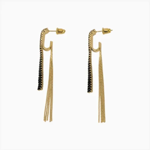 Aretes Largos De Oro Cola De Ratón Negro
