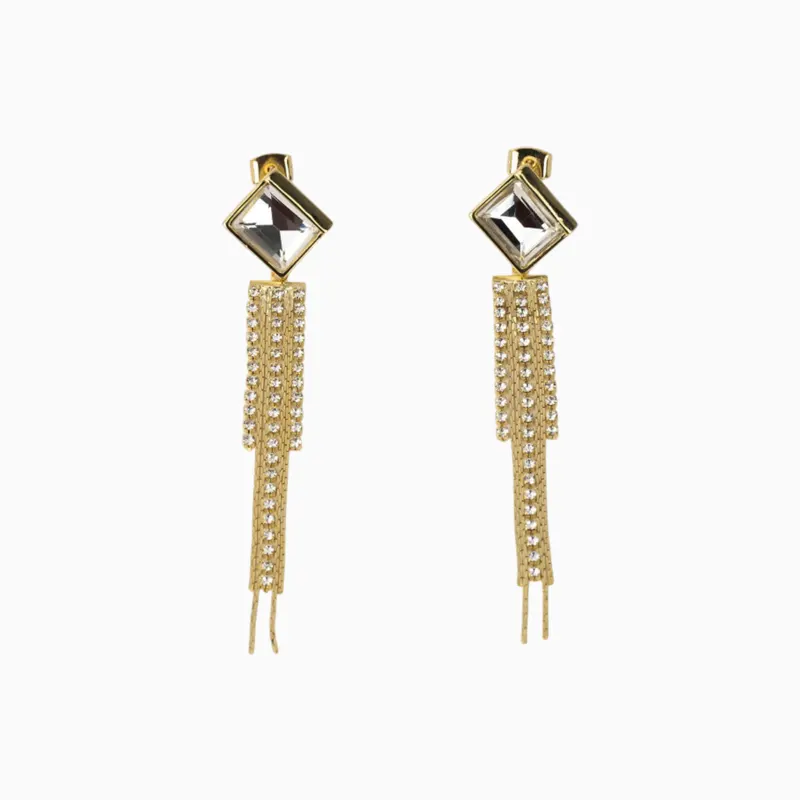 Aretes Largos De Oro Colgantes Brillantes