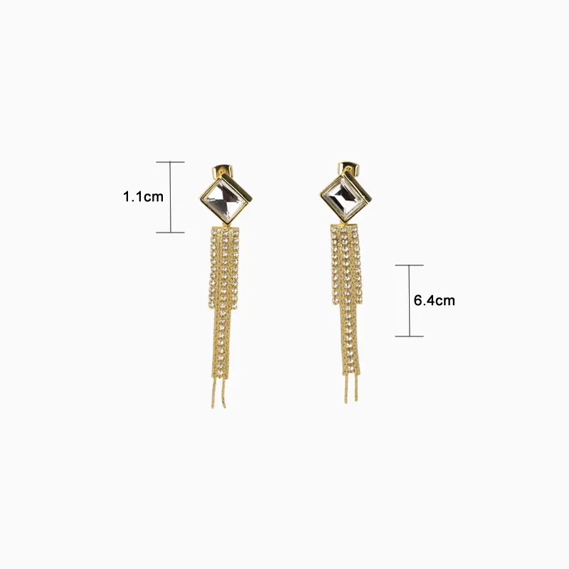 Aretes Largos De Oro Colgantes Brillantes