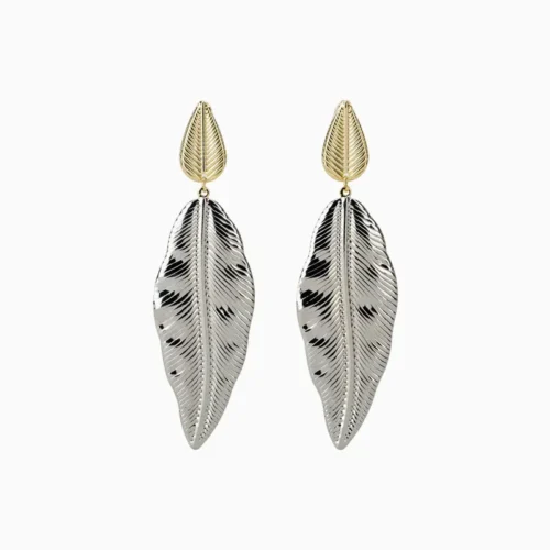 Aretes Largos De Oro Diseño De Hoja