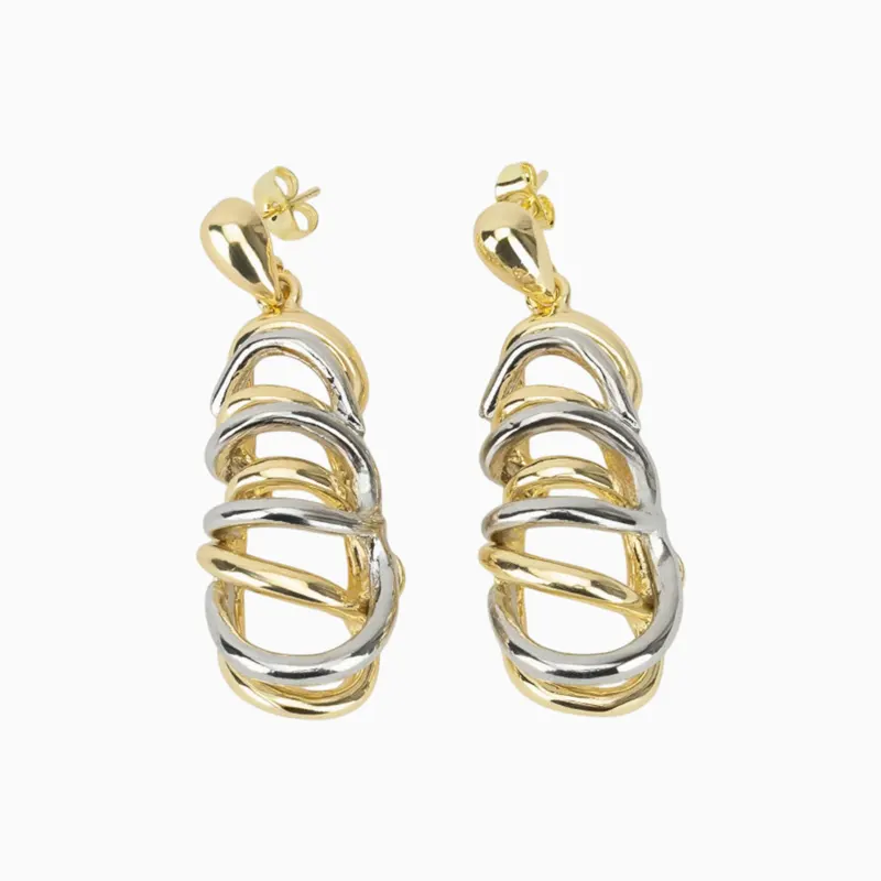 Aretes Largos De Oro Doble color