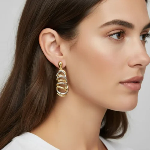 Aretes Largos De Oro Doble Color