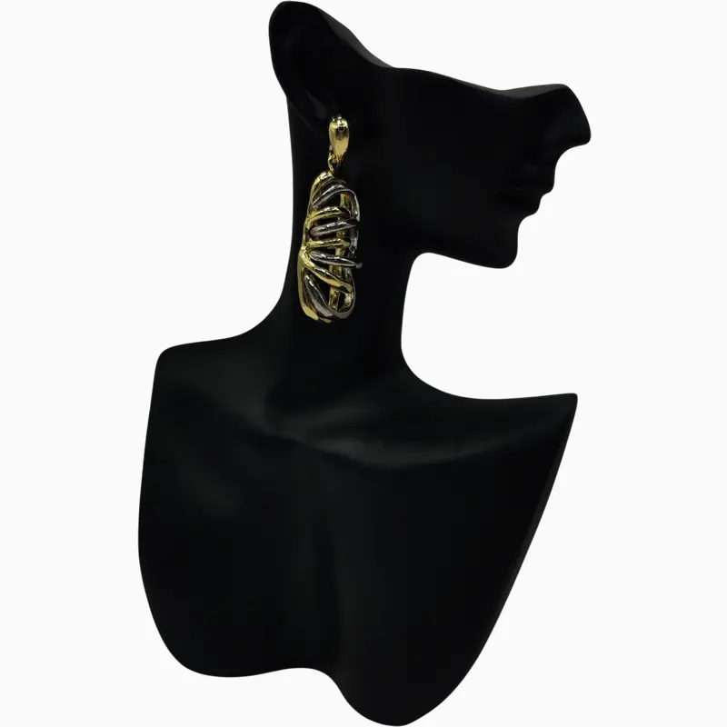 Aretes Largos De Oro Doble color