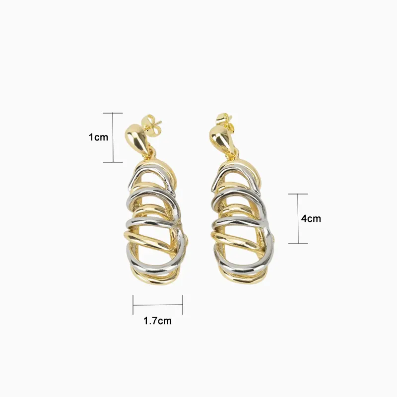 Aretes Largos De Oro Doble color