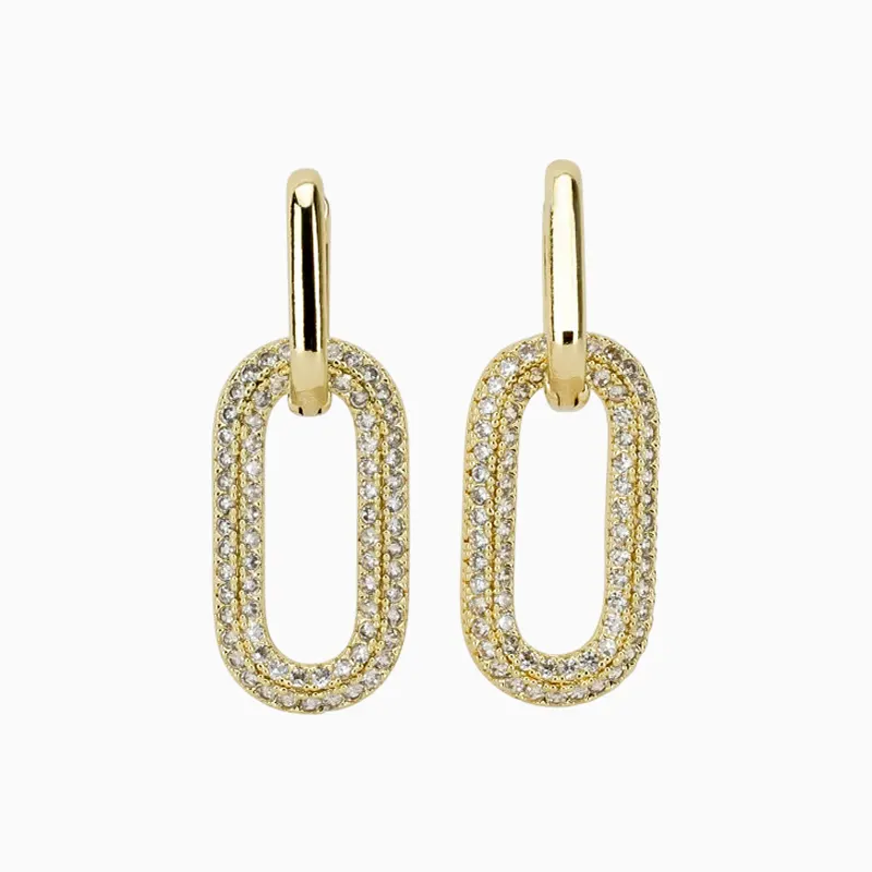 Aretes Largos De Oro Eslabones Brillantes