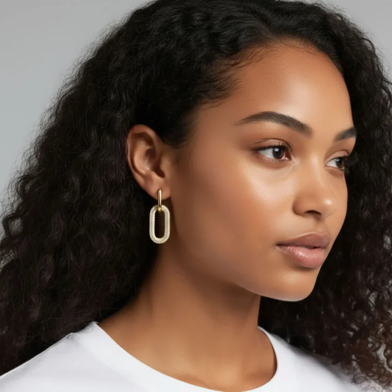 Aretes Largos De Oro Eslabones Brillantes