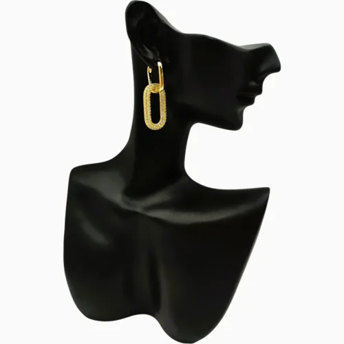 Aretes Largos De Oro Eslabones Brillantes