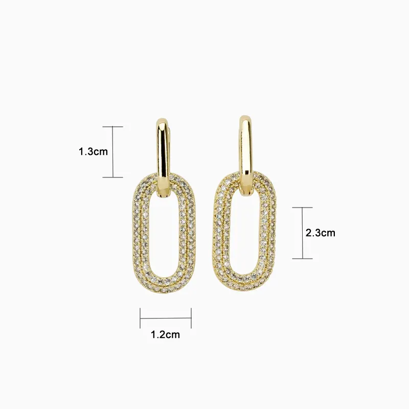 Aretes Largos De Oro Eslabones Brillantes