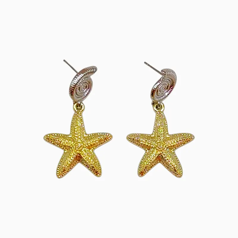 Aretes Largos De Oro Estrella De Mar