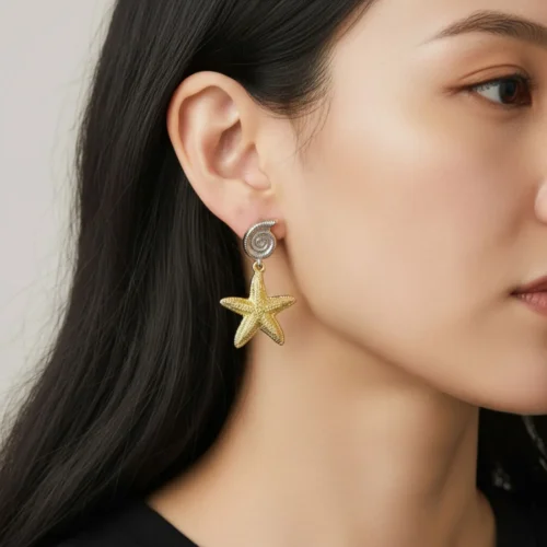 Aretes Largos De Oro Estrella De Mar