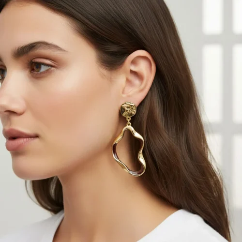 Aretes Largos De Oro Organico Dorado