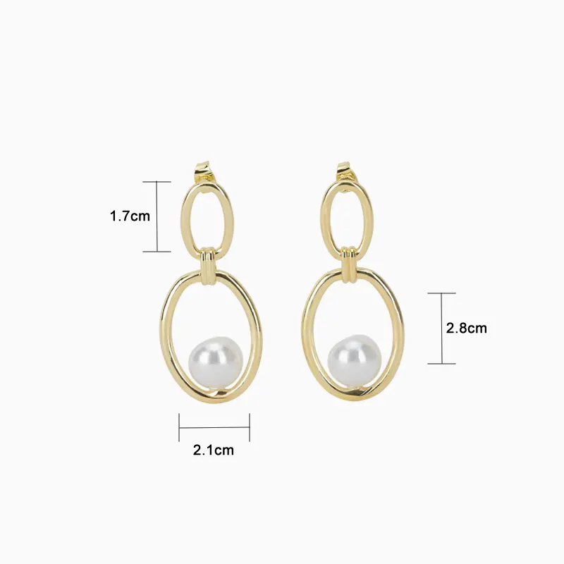 Aretes Largos De Oro Óvalo Con Perla