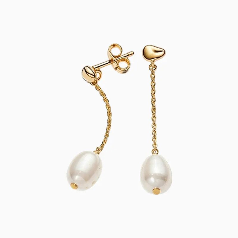 Aretes Largos De Plata Perla Blanca