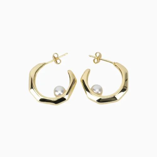 Aretes Broquel De Oro Diseño Con Perla