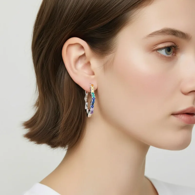 Aretes Arracadas De Plata Estrella Multicolor