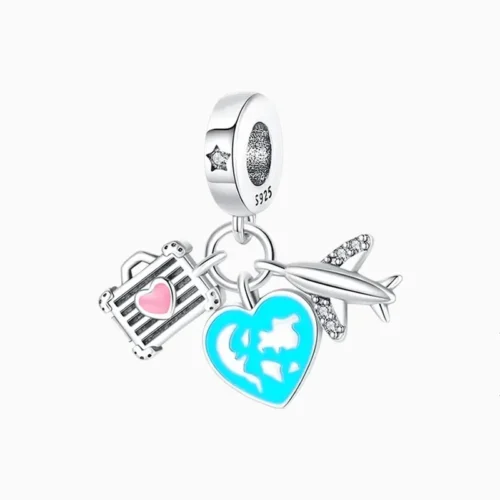 Charm Avión Maleta Y Corazón Brillante