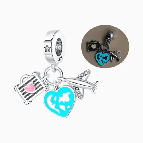 Charm Avión Maleta Y Corazón Brillante