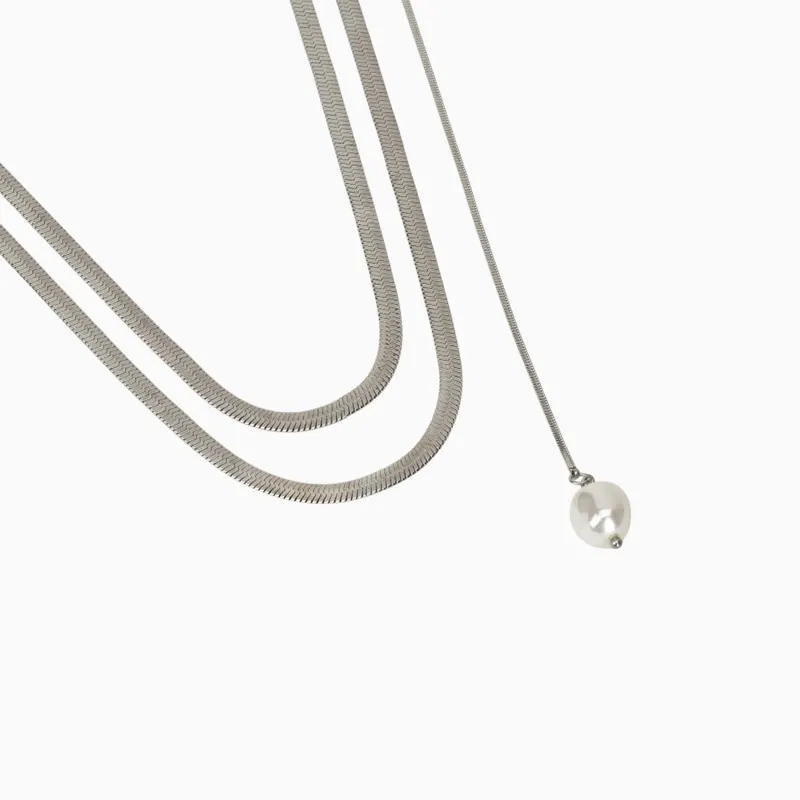 Collar De Acero Cola De Ratón Con Perla