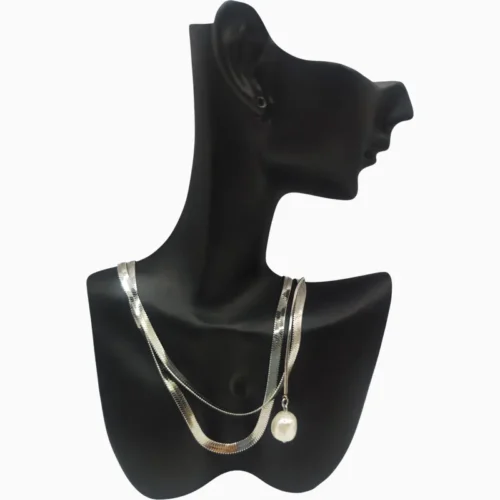 Collar De Acero Cola De Ratón Con Perla