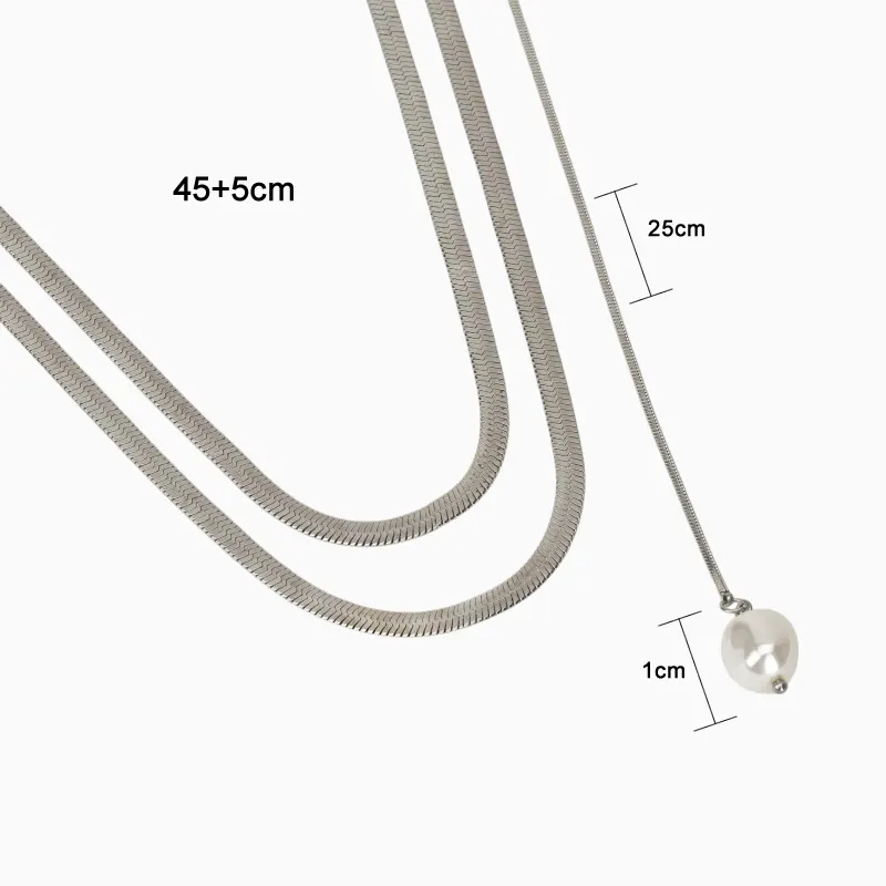 Collar De Acero Cola De Ratón Con Perla