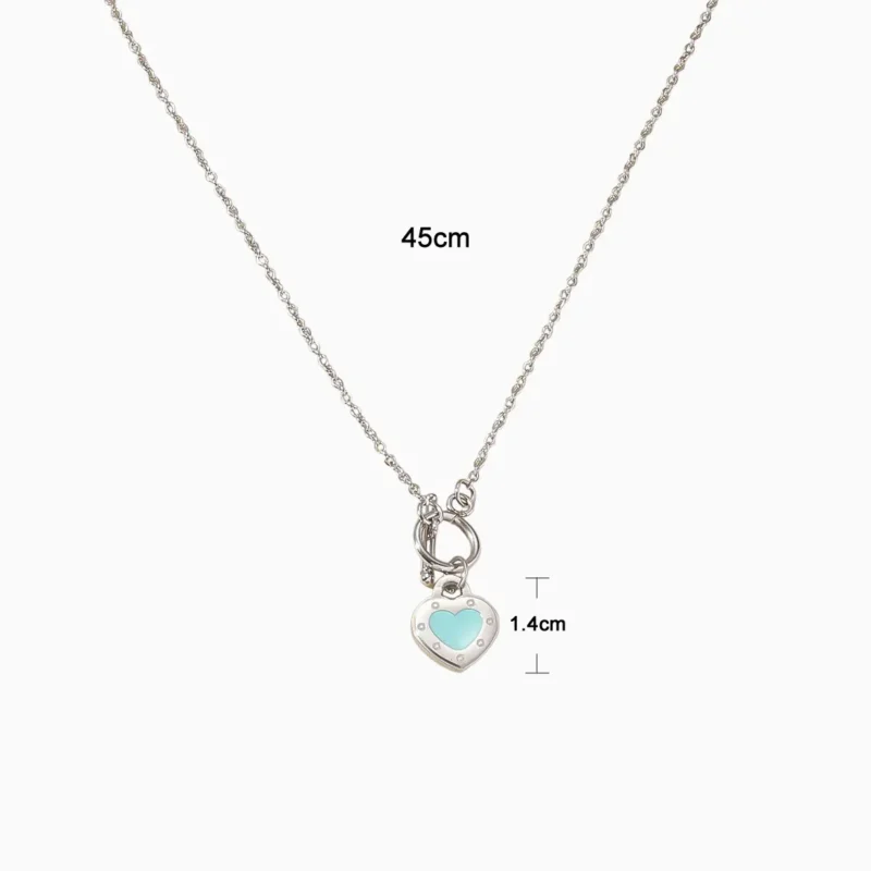 Collar De Acero Corazón Azul Turquesa