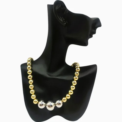 Collar De Oro Cuentas Doble Color