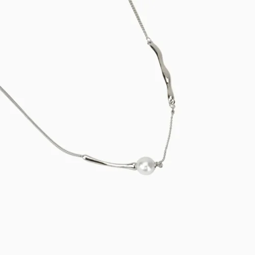 Collar De Oro Plateado Con Perla