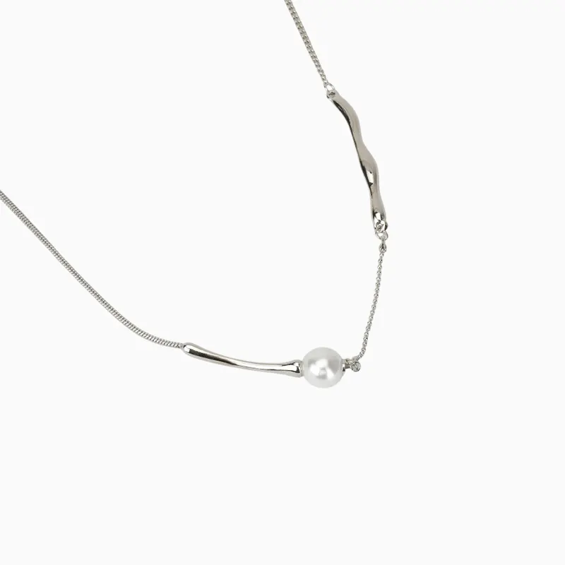 Collar De Oro Plateado Con Perla