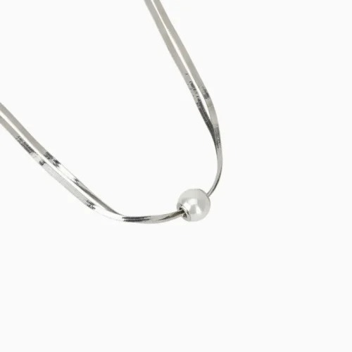 Collar De Oro Blanco Doble Con Perla