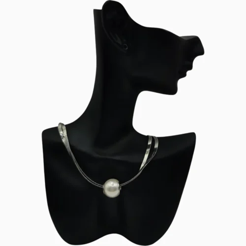 Collar De Oro Blanco Doble Con Perla