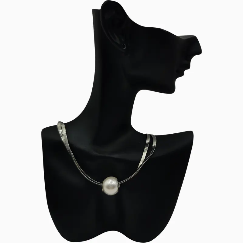 Collar De Oro Blanco Doble Con Perla