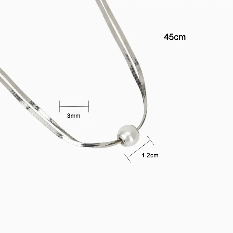 Collar De Oro Blanco Doble Con Perla