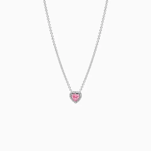 Collar De Plata Corazón Rosa Superior