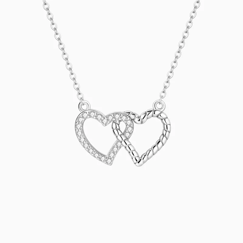 Collar De Plata Corazones Entrelazados