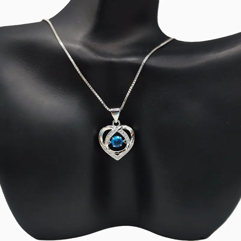 Collar De Plata Dije Corazón Azul
