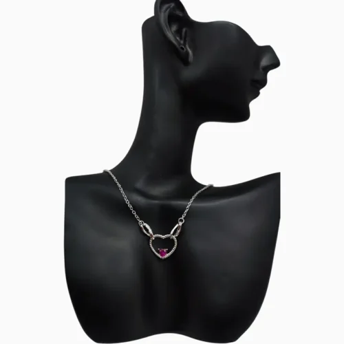 Collar De Plata Dije Corazón Rojo