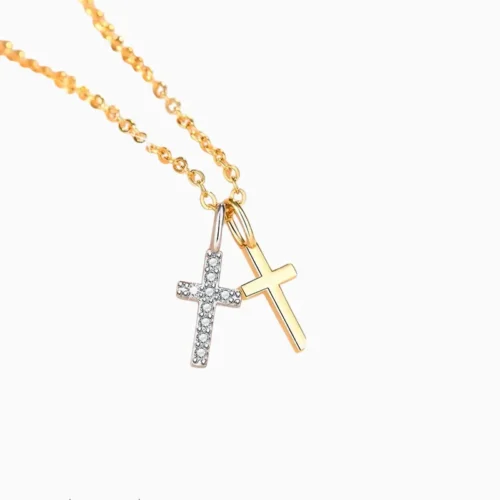 Collar De Plata Dije Cruz Dos Tonos