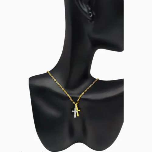Collar De Plata Dije Cruz Dos Tonos