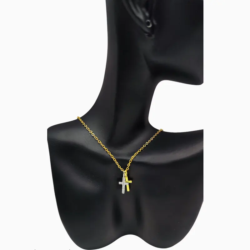 Collar De Plata Dije Cruz Dos Tonos