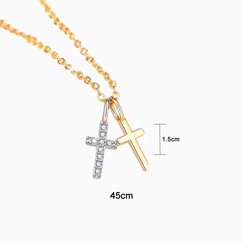 Collar De Plata Dije Cruz Dos Tonos