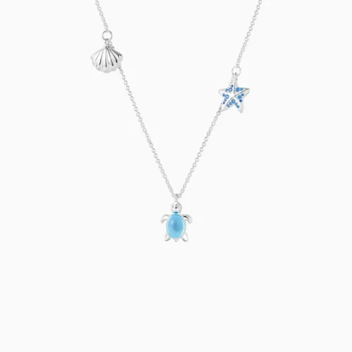 Collar De Plata Dije Tortuga Azul