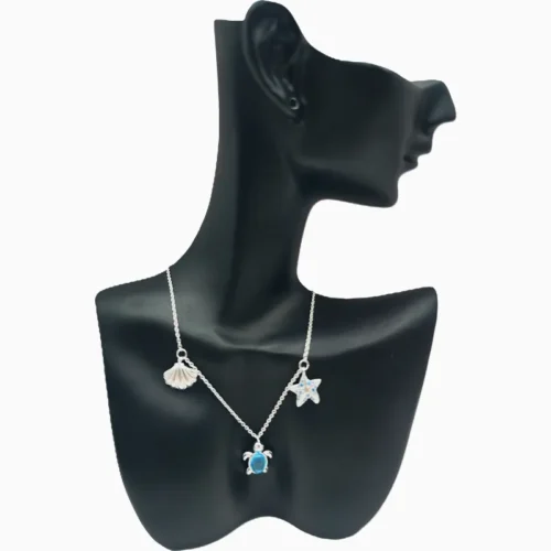 Collar De Plata Dije Tortuga Azul