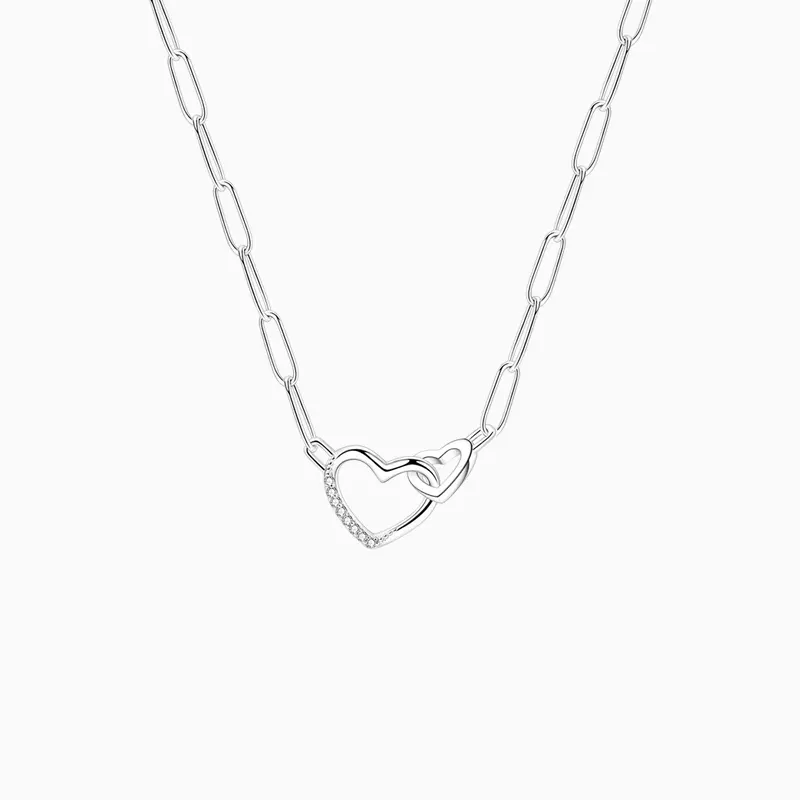 Collar De Plata Eslabón Corazones