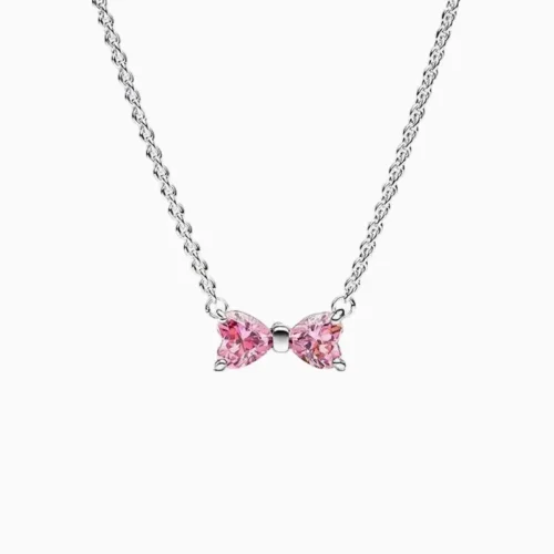 Collar De Plata Lazo Rosa