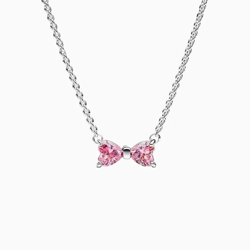 Collar De Plata Lazo Rosa