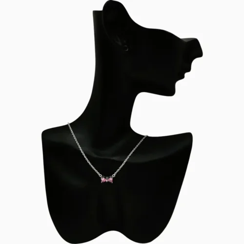 Collar De Plata Lazo Rosa