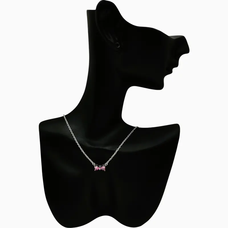 Collar De Plata Lazo Rosa